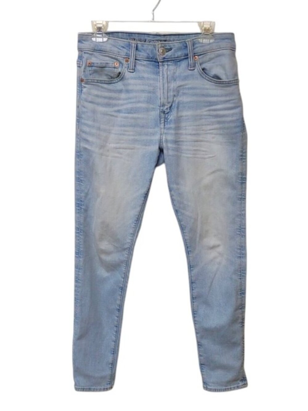 American Eagle Mens Airflex+ Stretch Light Blue Athletic Skinny Distressed Jeans